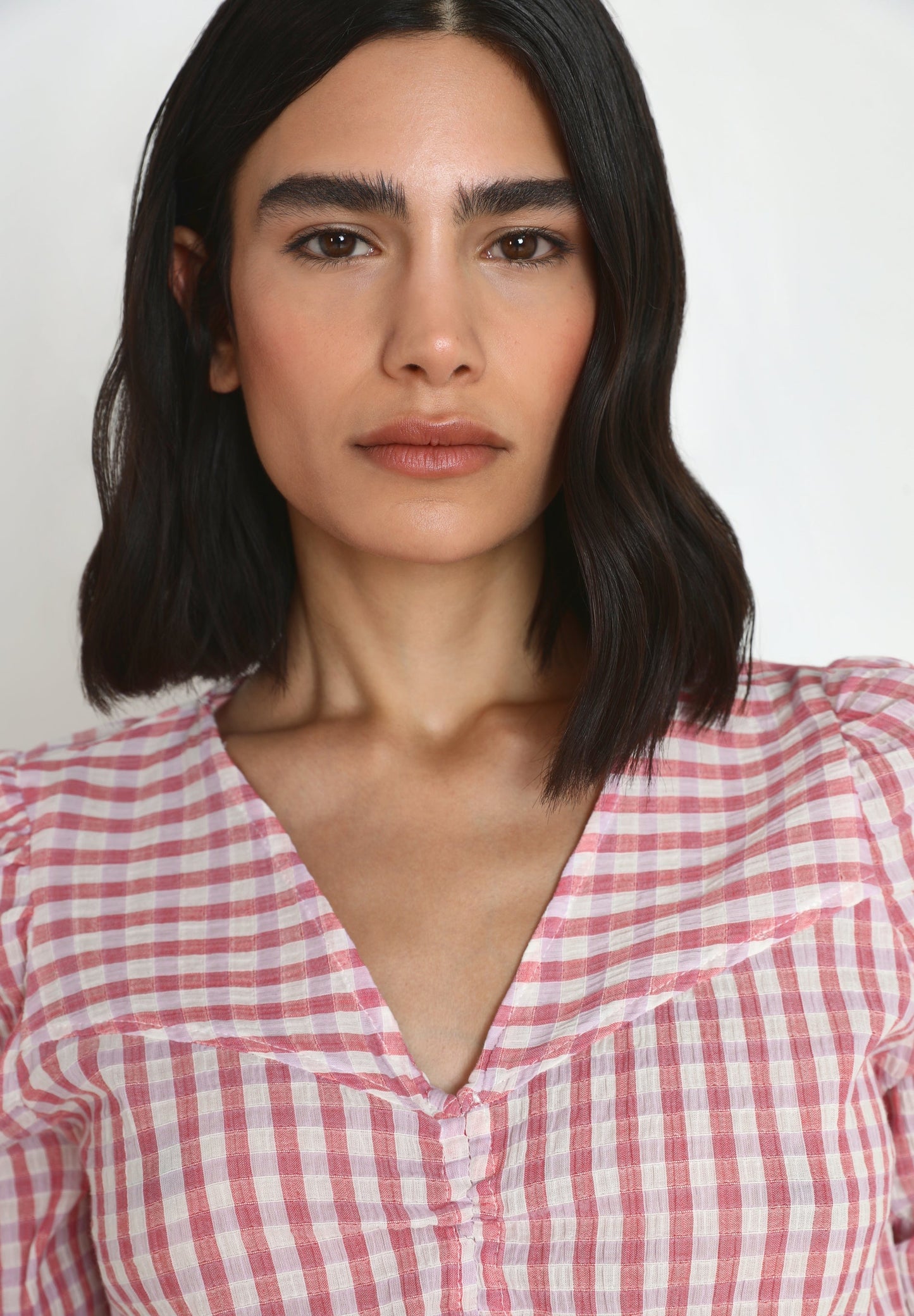 BLUSA VICHY MANGA FRUNCE