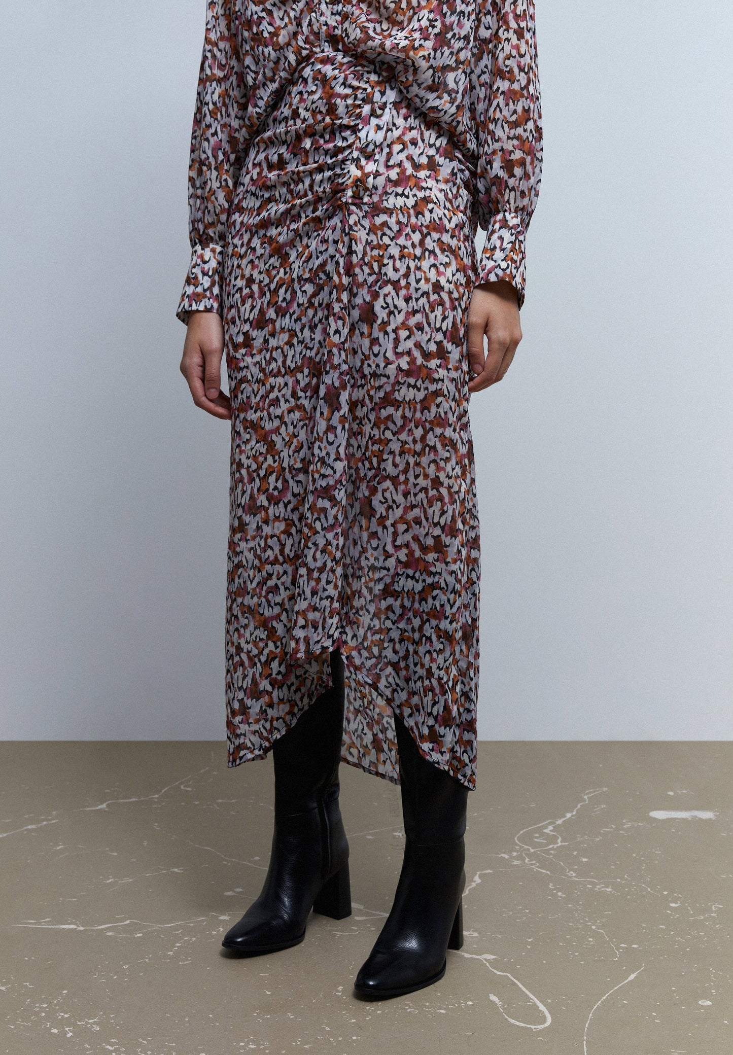 FALDA MIDI DRAPEADA PRINT