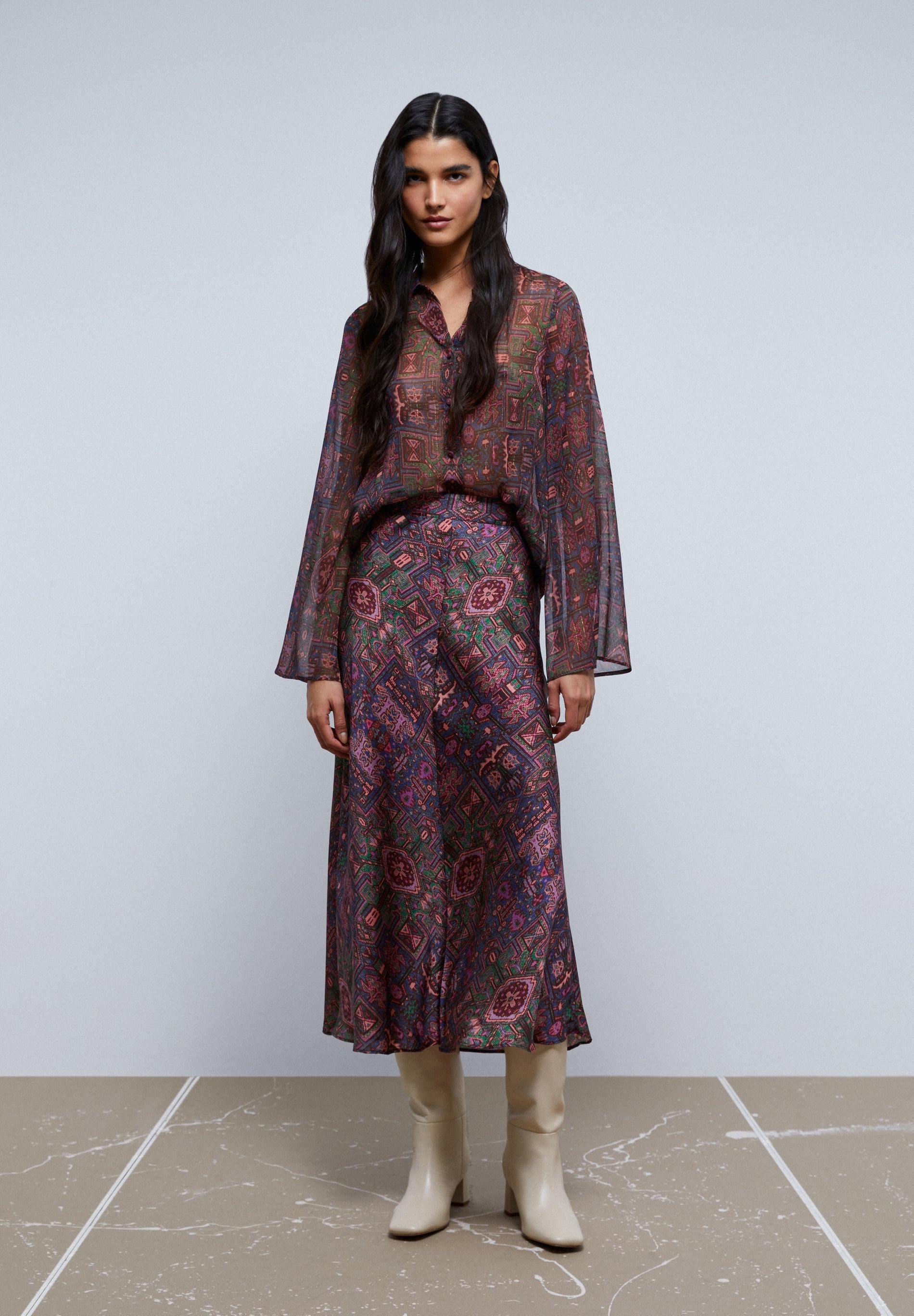 FALDA MIDI PRINT ÉTNICO