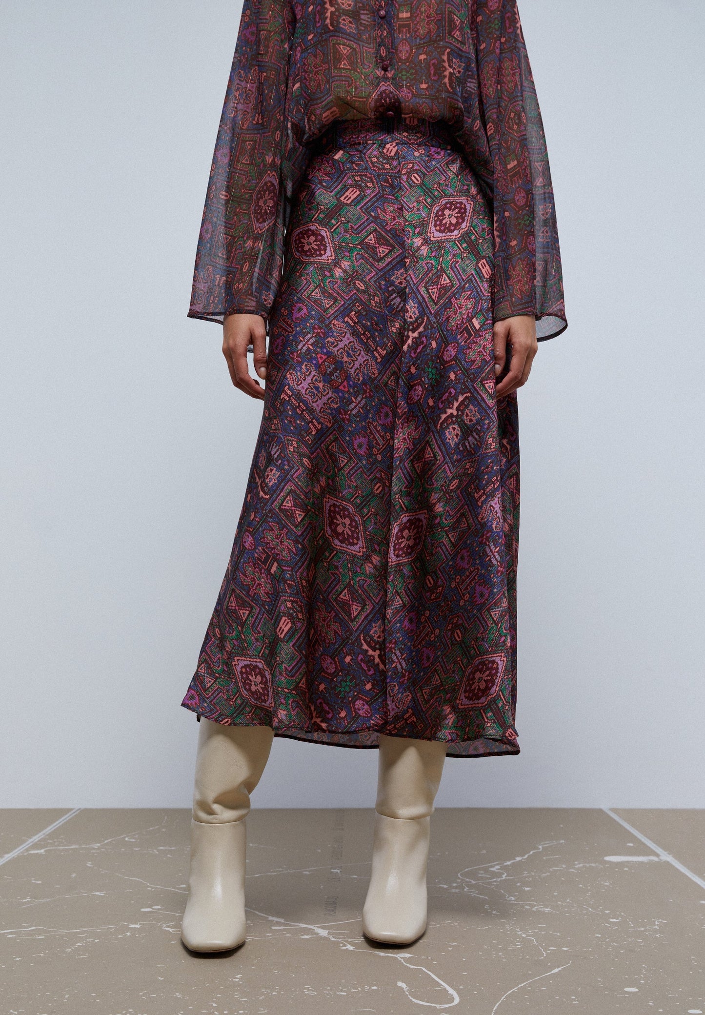 FALDA MIDI PRINT ÉTNICO