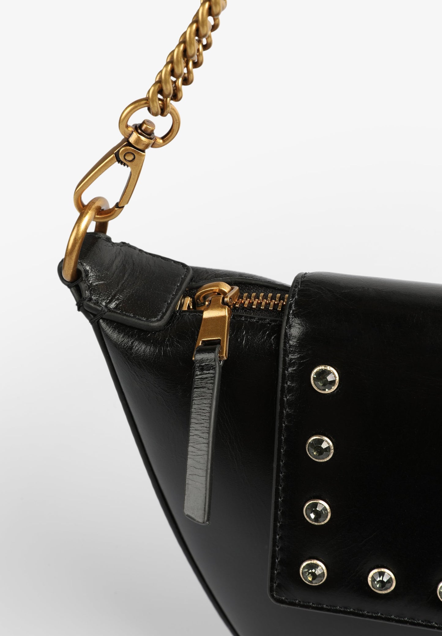 BOLSO PIEL MEDIA LUNA CRISTALES